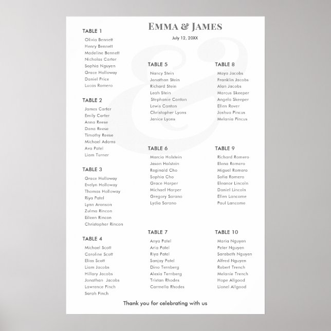 Póster Minimalist Ampersand Wedding | Seating Chart | 10 (Frente)