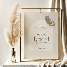 Póster Minimalist Beige Butterfly Bridal Shower Welcome