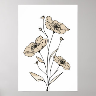 Póster Minimalist Beige Floral Line Art | Modern Botanica