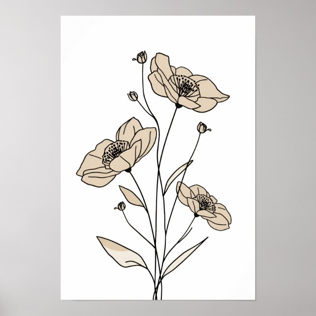 Póster Minimalist Beige Floral Line Art | Modern Botanica (Frente)
