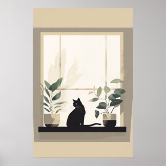 Póster Minimalist Black Cat Aesthetic Neutral