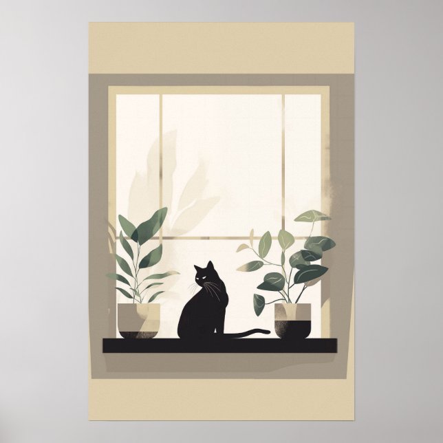 Póster Minimalist Black Cat Aesthetic Neutral (Frente)