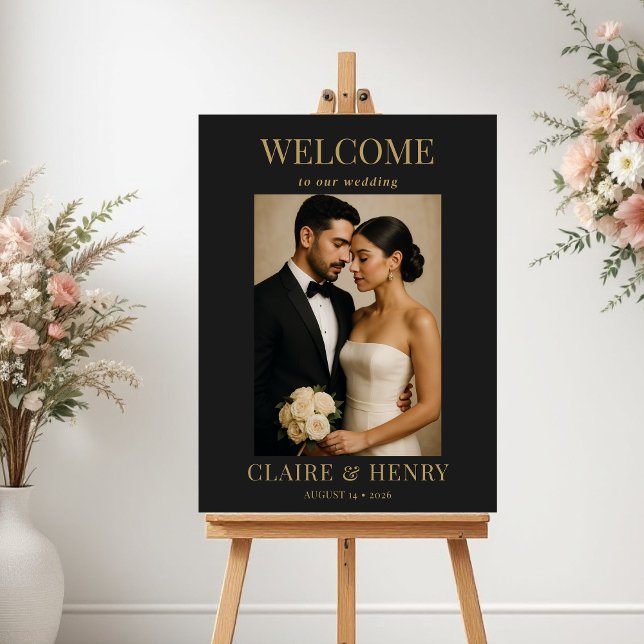 Póster Minimalist Black Photo Modern Wedding Welcome  (Subido por el creador)