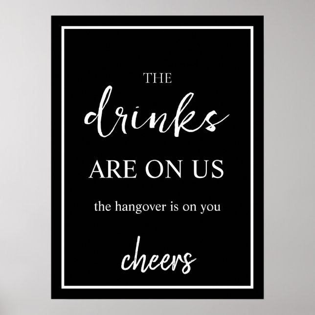 Póster Minimalist Black Wedding Open Bar Sign (Frente)