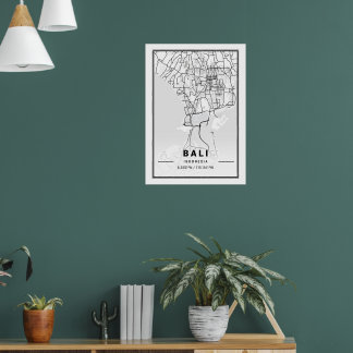 Póster Minimalist Black & White Bali City Map