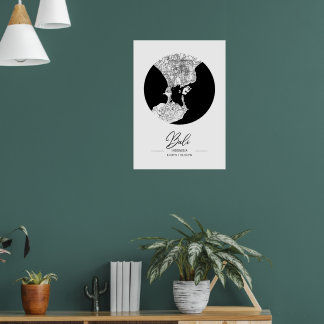 Póster Minimalist Black & White Bali City Map