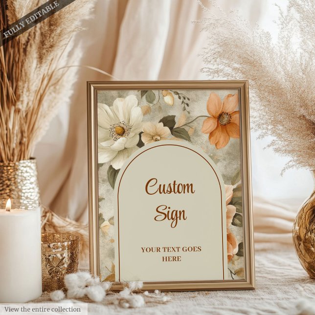 Póster Minimalist Boho Burnt Orange Ivory Sage Floral (Minimalist Boho Burnt Orange Ivory Sage Floral Custom Sign

)