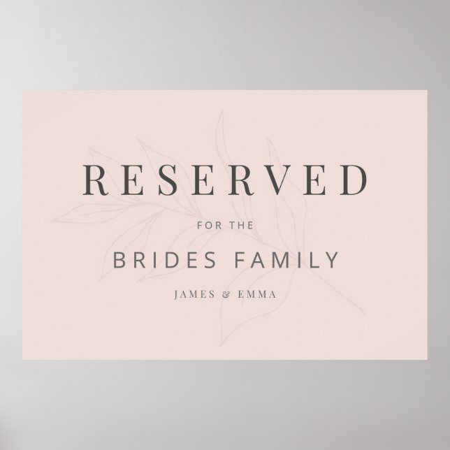 Póster Minimalist Botanical Wedding Sign Warm Blush (Frente)