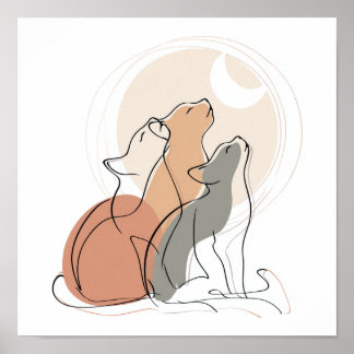 Póster Minimalist Cat Family Line Art Poster