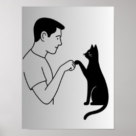 Póster Minimalist Cat Fist Bump Line Art
