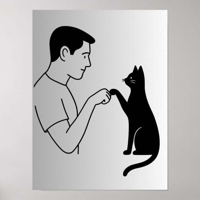 Póster Minimalist Cat Fist Bump Line Art  (Frente)
