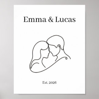 Póster Minimalist Couple Line Art Custom Names