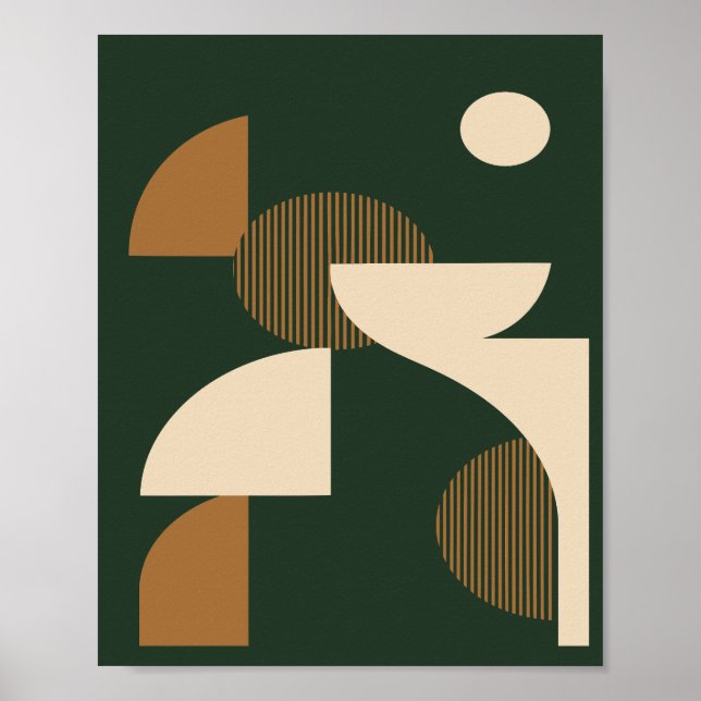 Póster Minimalist Curved Shapes on Dark Green Background (Frente)