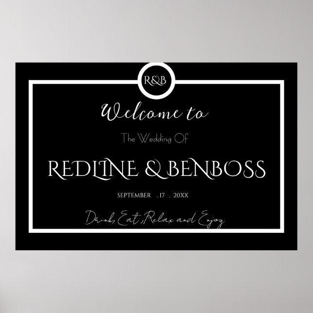 Póster Minimalist Elegant Black and White Wedding Poster (Frente)