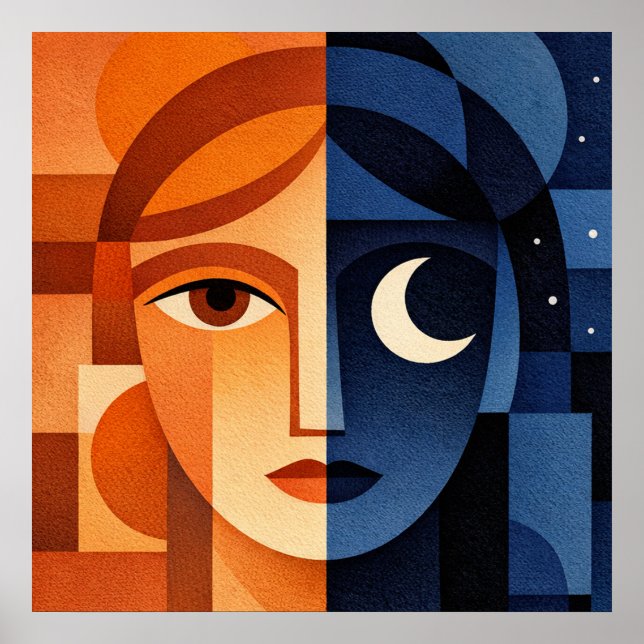 Póster Minimalist Female Face Art Terracotta Abstract Geo (Frente)