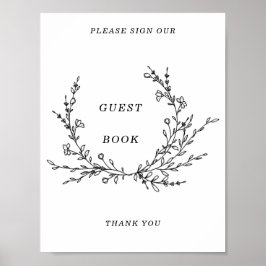 Póster Minimalist Floral Line Art Guest Book Sign