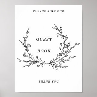 Póster Minimalist Floral Line Art Guest Book Sign