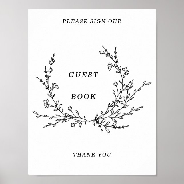 Póster Minimalist Floral Line Art Guest Book Sign (Frente)