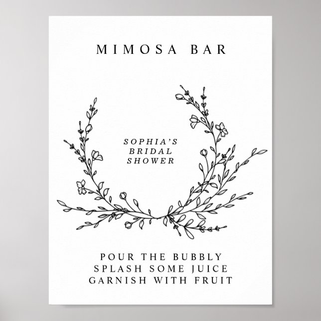 Póster Minimalist Floral Line Art Mimosa Bar Sign  Poster (Frente)