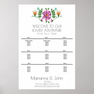 Póster Minimalist Floral Pink Wedding Logo Seating Chart