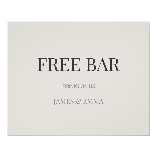 Póster Minimalist ‘Free Bar’ Wedding Sign Warm Ivory (Anverso)