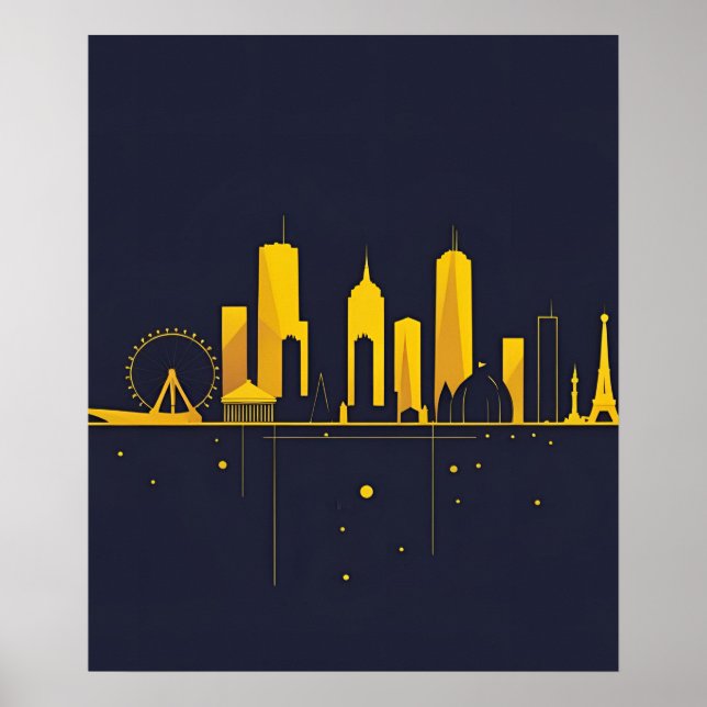Póster Minimalist Geometric City Skyline Silhouette  (Frente)