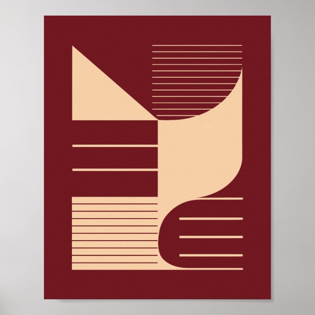 Póster Minimalist Geometric Shapes on Dark Red Background (Frente)
