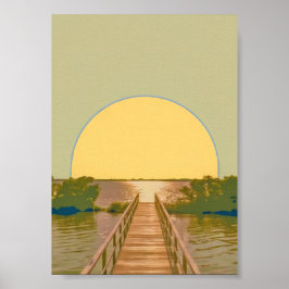 Póster Minimalist Golden Sun Boardwalk Lake Landscape 