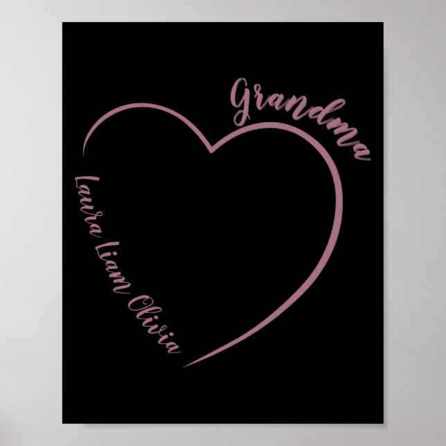 Póster Minimalist Grandma With Grandkids Names And Heart  (Frente)