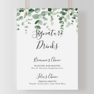Póster Minimalist Green Eucalyptus Signature Drinks Sign
