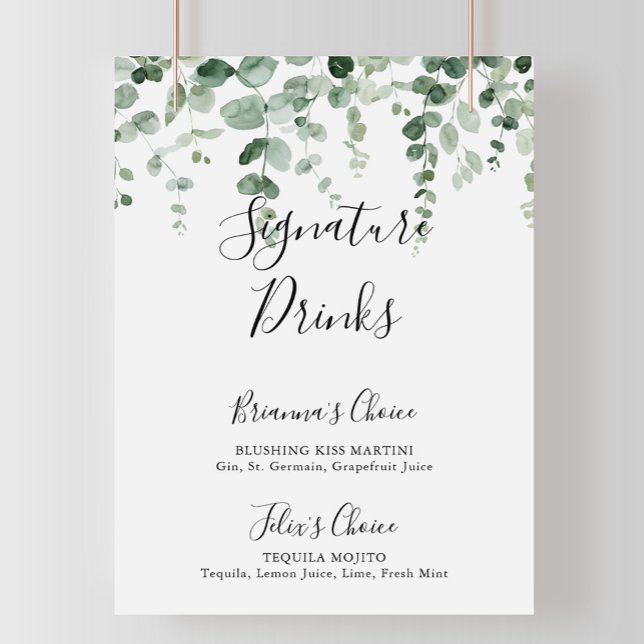 Póster Minimalist Green Eucalyptus Signature Drinks Sign (Subido por el creador)