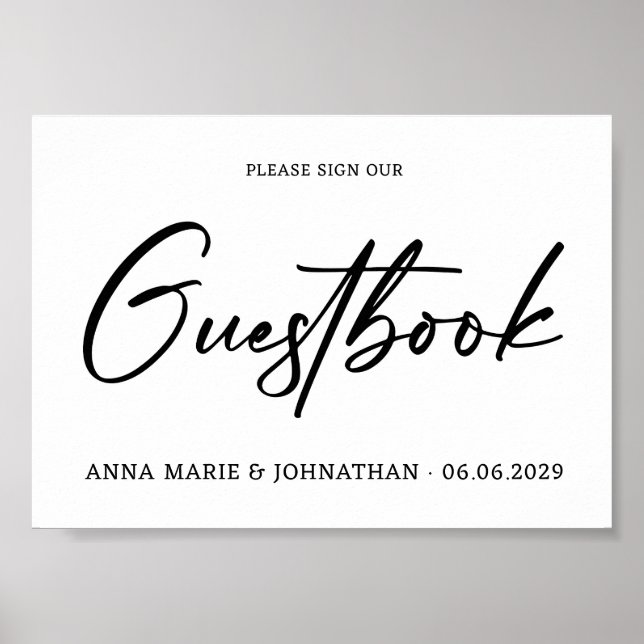 Póster Minimalist Handwritten Guestbook Wedding Sign (Frente)