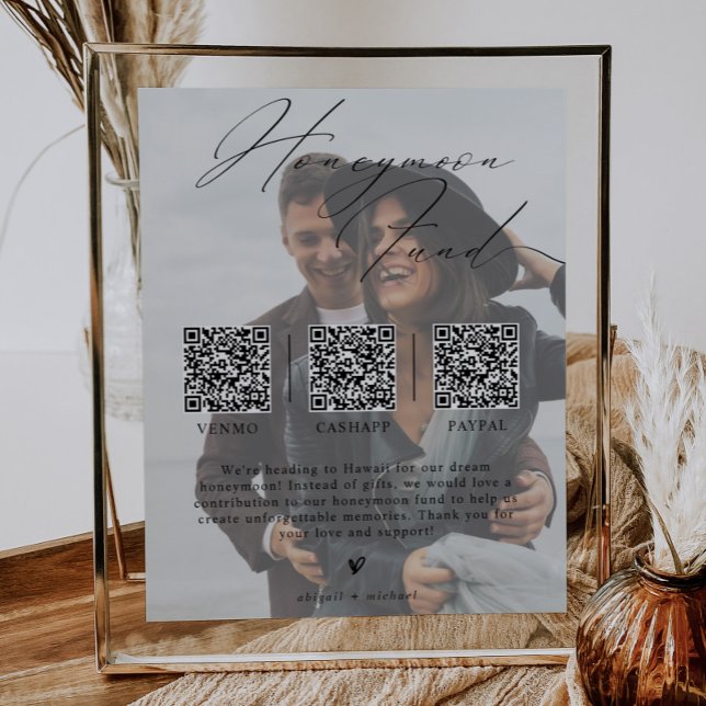 Póster Minimalist Honeymoon Fund w/ Photo & 3 QR Codes (Subido por el creador)