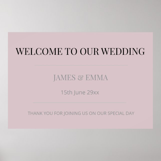 Póster Minimalist Horizontal Wedding Dusky Rose (Frente)