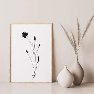 Póster Minimalist Ink Flower Abstract Floral Art in Black