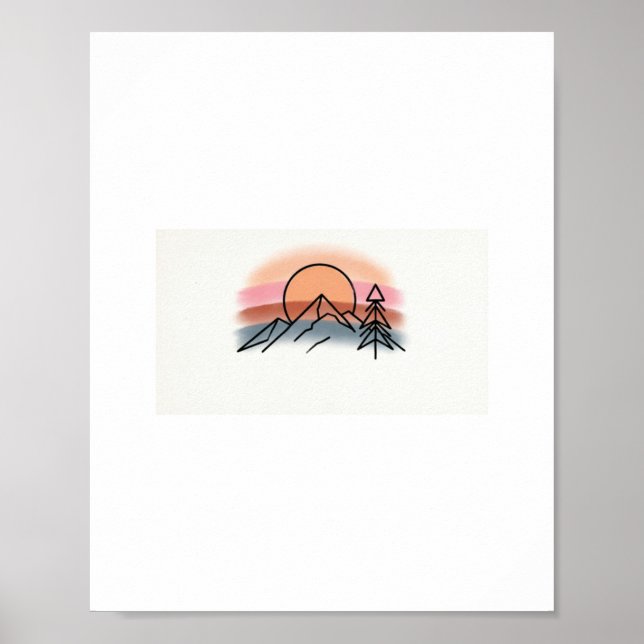 Póster Minimalist Mountain Sunset - Retro Nature Art Desi (Frente)