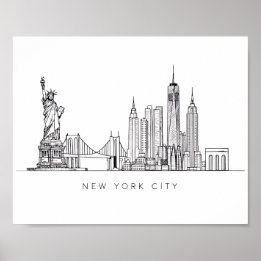 Póster Minimalist New York City Skyline Line Art