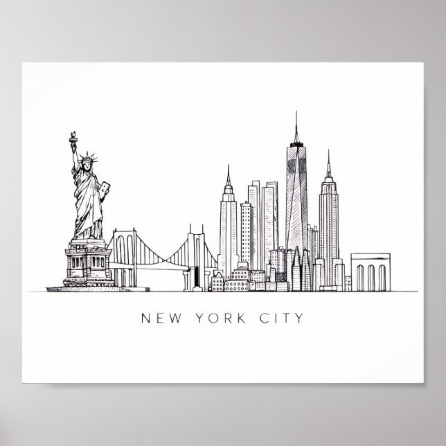 Póster Minimalist New York City Skyline Line Art (Frente)