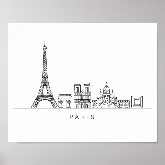 Póster Minimalist Paris Skyline Line Art (Frente)