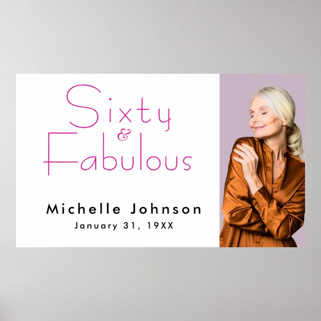 Póster Minimalist Pink 60 & Fabulous 60th Birthday Party (Frente)