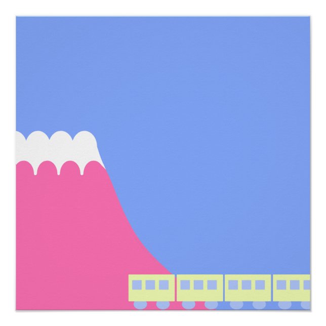 Póster Minimalist Pink Mountain Train Journey JapaneseArt (Anverso)