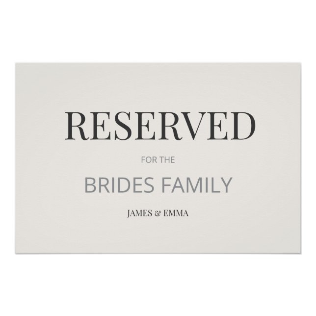 Póster Minimalist ‘RESERVED’ Wedding Sign Warm Ivory (Anverso)