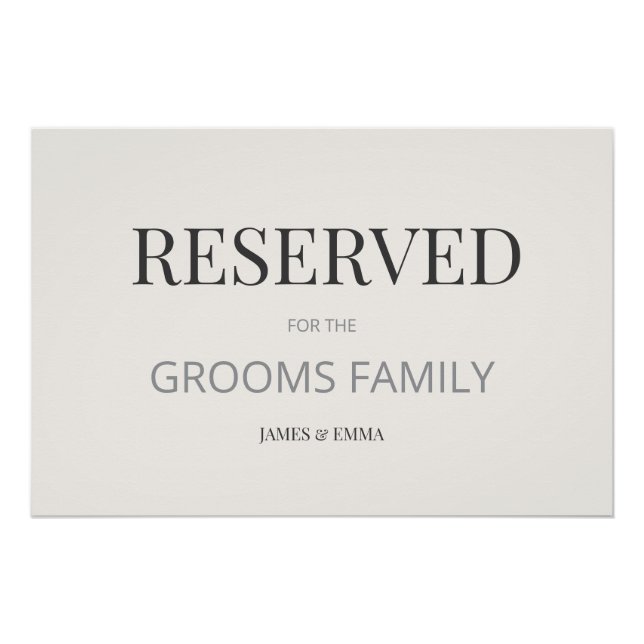 Póster Minimalist ‘RESERVED’ Wedding Sign Warm Ivory (Anverso)