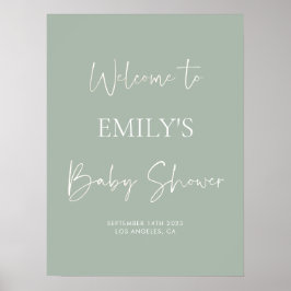 Póster Minimalist Sage Green Baby Shower Welcome Sign