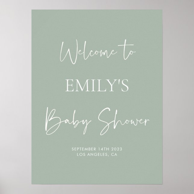 Póster Minimalist Sage Green Baby Shower Welcome Sign (Frente)