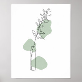 Póster Minimalist  Sage Green Leaves Line Art 