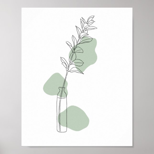 Póster Minimalist  Sage Green Leaves Line Art  (Frente)