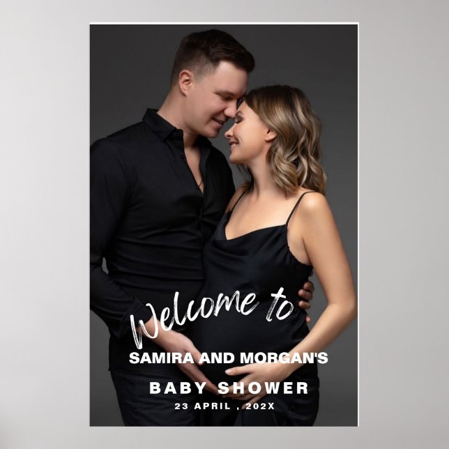 Póster Minimalist simple modern Baby Shower Photo welcome (Frente)