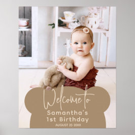 Póster Minimalist simple modern little bear 1st Birthday