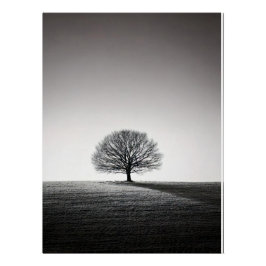 Póster Minimalist Solitary Tree Landscape | Monochrome